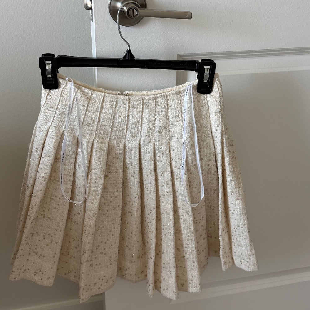 Self Portrait Metallic Boucle Pleated Mini Skirt